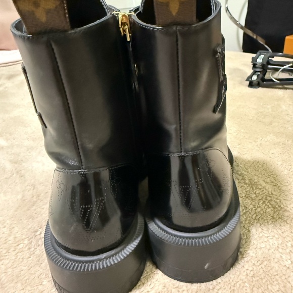 Louis Vuitton Black Lace-Up Leather Combat Boots with Gold Hardware - Picture 2 of 5